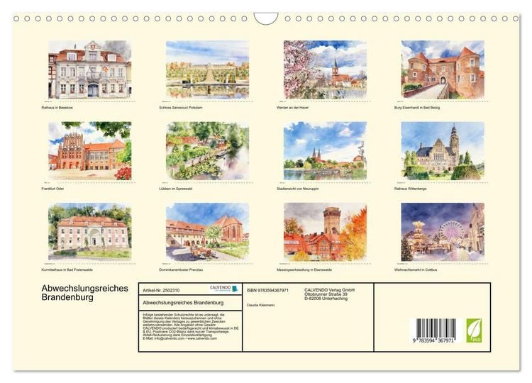 Produktbild: Abwechslungsreiches Brandenburg (Wandkalender 2027 DIN A3 quer), CALVENDO Monatskalender