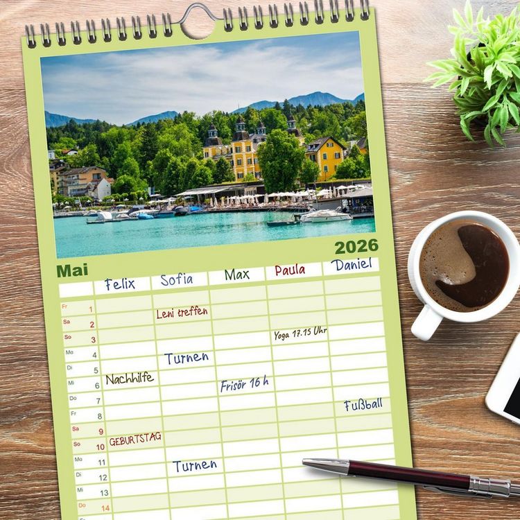 Produktbild: Familienplaner 2026 - Rund um den W&ouml;rthersee in &Ouml;sterreich mit 5 Spalten (Wandkalender, 21 x 45 cm) CALVENDO