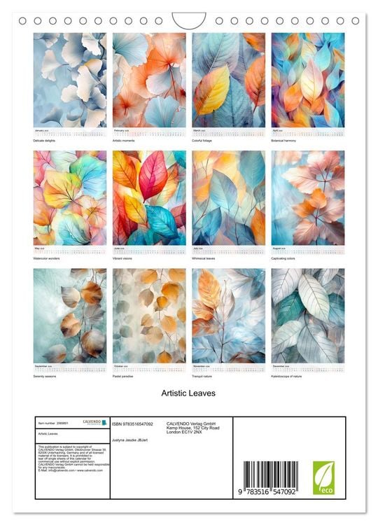 Produktbild: Artistic Leaves (Wall Calendar 2026 DIN A4 portrait), CALVENDO 12 Month Wall Calendar