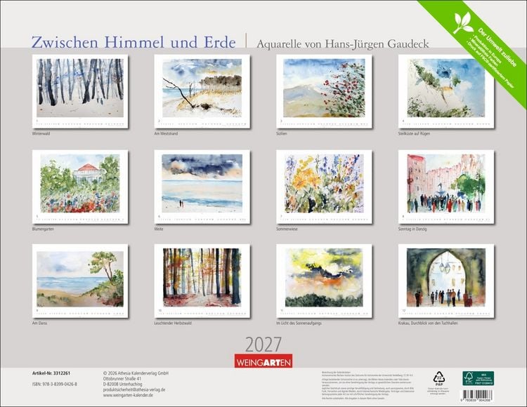 Produktbild: Zwischen Himmel und Erde Kalender 2027 - Aquarelle von Hans-J&uuml;rgen Gaudeck