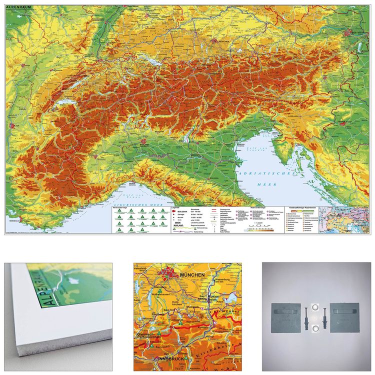 Produktbild: Alpenraum mit Weitwander- und Radfernwegen zum Pinnen auf EasyPrint - Platte mit Wandhalterung