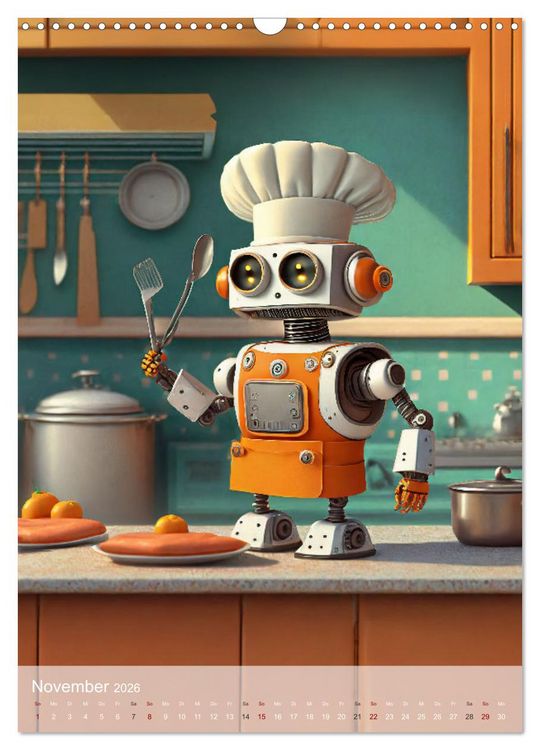 Produktbild: RoboLife - Niedliche Blechfreunde im Alltag (Wandkalender 2026 DIN A3 hoch), CALVENDO Monatskalender
