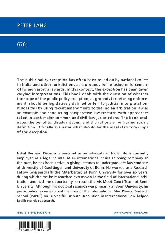 Produktbild: Should the public policy exception be statutorily defined? The example of Indian arbitration law