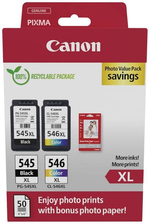 Produktbild: Canon Druckerpatrone PG-545XL/CL-546XL Photo Value Pack Original 2er-Pack Schwarz, Cyan, Magenta, Gelb 8286B011