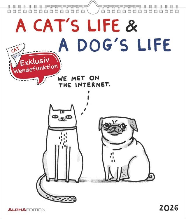 Produktbild: A Cat's Life & A Dogs Life 2026 - Wende-Kalender - Wand-Kalender - Broschüren-Kalender - 30x30 - 30x60 geöffnet - Katzen & Hunde - Cartoon
