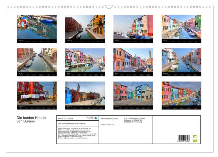 Produktbild: Die bunten H&auml;user von Burano (Wandkalender 2026 DIN A2 quer), CALVENDO Monatskalender