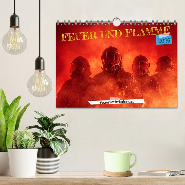 Produktbild: Feuer und Flamme - Feuerwehrkalender (Wandkalender 2026 DIN A4 quer), CALVENDO Monatskalender