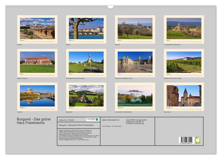 Produktbild: Burgund - Das gr&uuml;ne Herz Frankreichs (Wandkalender 2026 DIN A2 quer), CALVENDO Monatskalender