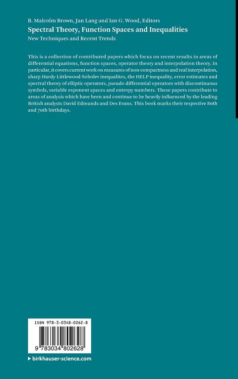 Produktbild: Spectral Theory, Function Spaces and Inequalities