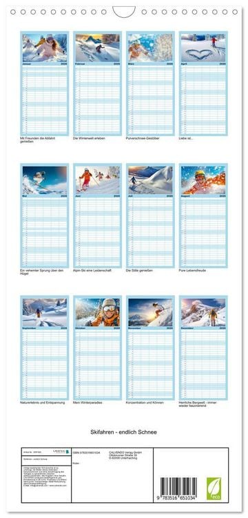 Produktbild: Familienplaner 2026 - Skifahren - endlich Schnee mit 5 Spalten (Wandkalender, 21 x 45 cm) CALVENDO