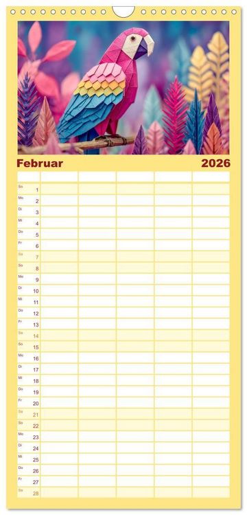 Produktbild: Familienplaner 2026 - Origami Zoo - Bunter Tierkalender f&uuml;r Kinder und Familien mit 5 Spalten (Wandkalender, 21 x 45 cm) CALVENDO