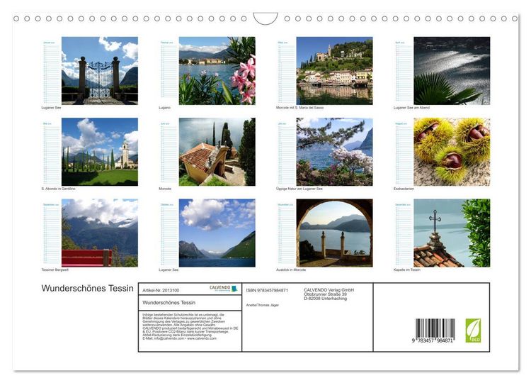 Produktbild: Wundersch&ouml;nes Tessin (Wandkalender 2026 DIN A3 quer), CALVENDO Monatskalender
