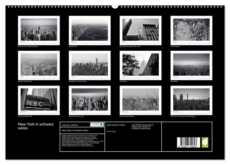 Produktbild: New York in schwarz weiss (hochwertiger Premium Wandkalender 2026 DIN A2 quer), Kunstdruck in Hochglanz