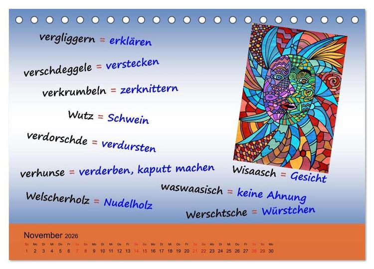 Produktbild: De Hessisch-Kalenner - hessisch babbele lerne in aam Johr (Tischkalender 2026 DIN A5 quer), CALVENDO Monatskalender