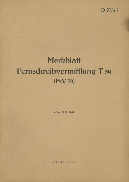 Produktbild: D 775/5 Merkblatt Fernschreibvermittlung T 39 (FsV 39)