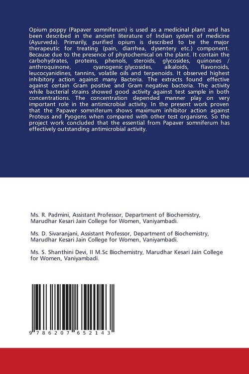 Produktbild: Invitro Phytochemical and Antibacterial Activity Of Papaver Somniferum