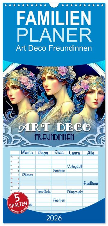 Produktbild: Familienplaner 2026 - Art Deco Freundinnen mit 5 Spalten (Wandkalender, 21 x 45 cm) CALVENDO