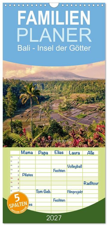 Produktbild: Familienplaner 2027 - Bali - Insel der G&ouml;tter mit 5 Spalten (Wandkalender, 21 x 45 cm) CALVENDO