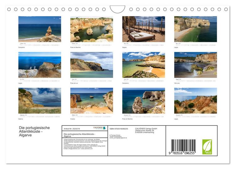 Produktbild: Die portugiesische Atlantikk&uuml;ste - Algarve (Wandkalender 2026 DIN A4 quer), CALVENDO Monatskalender