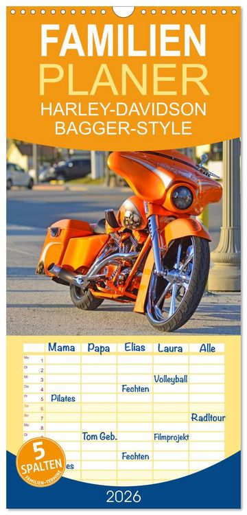 Produktbild: Familienplaner 2026 - BEST OF HARLEY-DAVIDSON BAGGER-STYLE mit 5 Spalten (Wandkalender, 21 x 45 cm) CALVENDO