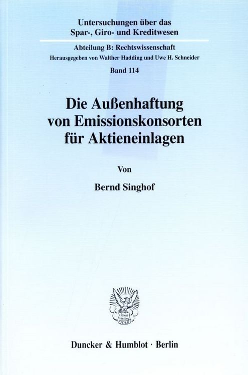 Produktbild: Die Au&szlig;enhaftung von Emissionskonsorten f&uuml;r Aktieneinlagen.