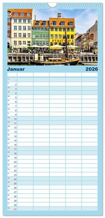 Produktbild: Familienplaner 2026 - Kopenhagen - Die wundervolle Hafenstadt mit 5 Spalten (Wandkalender, 21 x 45 cm) CALVENDO