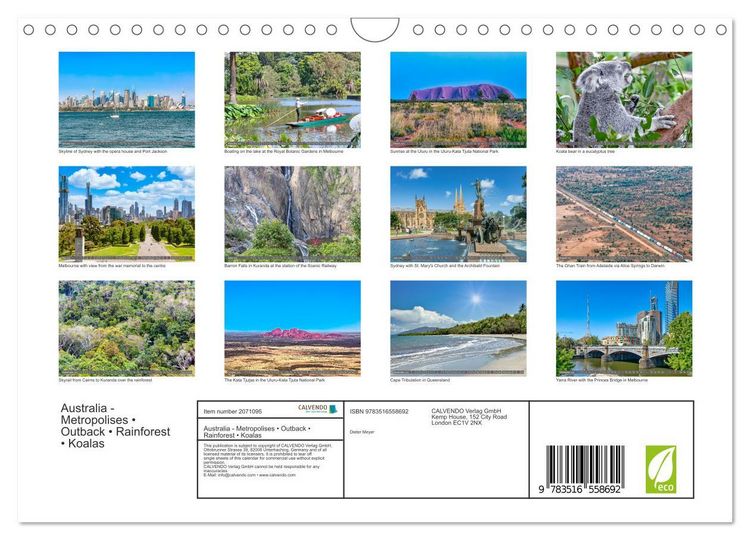 Produktbild: Australia - Metropolises &bull; Outback &bull; Rainforest &bull; Koalas (Wall Calendar 2026 DIN A4 landscape), CALVENDO 12 Month Wall Calendar