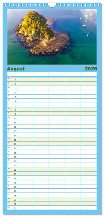 Produktbild: Familienplaner 2026 - Neuseeland Luftaufnahmen mit 5 Spalten (Wandkalender, 21 x 45 cm) CALVENDO