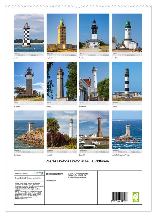 Produktbild: Phares Bretons Bretonische Leuchtt&uuml;rme (hochwertiger Premium Wandkalender 2026 DIN A2 hoch), Kunstdruck in Hochglanz