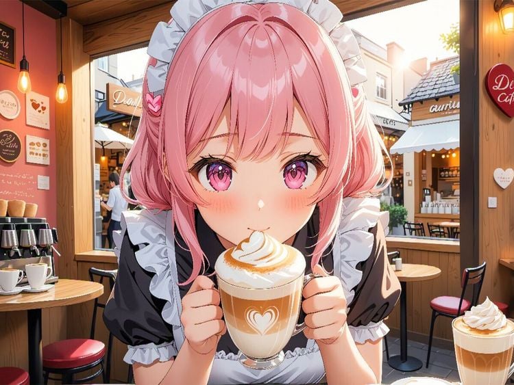 Produktbild: CALVENDO Puzzle Anime Maid mit Latte Art im Caf&eacute; - Manga Bild voller Charme | 1000 Teile Lege-Gr&ouml;&szlig;e 64x48cm Foto-Puzzle f&uuml;r gl&uuml;ckliche Stunden