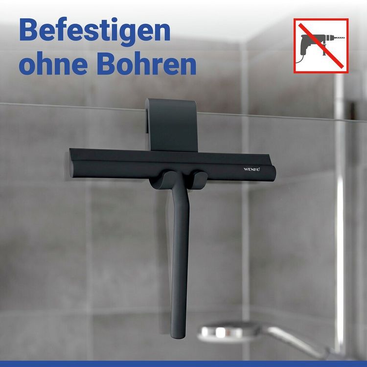 Produktbild: Duschabzieher Mod. Mola Schwarz, aus Edelstahl, ummantelt mit Silikon