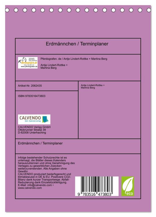 Produktbild: Erdm&auml;nnchen / Terminplaner (Tischkalender 2026 DIN A5 hoch), CALVENDO Monatskalender