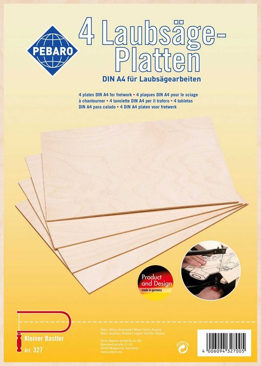 Produktbild: PEBARO 327 - 4 Sperrholzplatten aus Birkenholz, gr&ouml;&szlig;e DIN A4.
