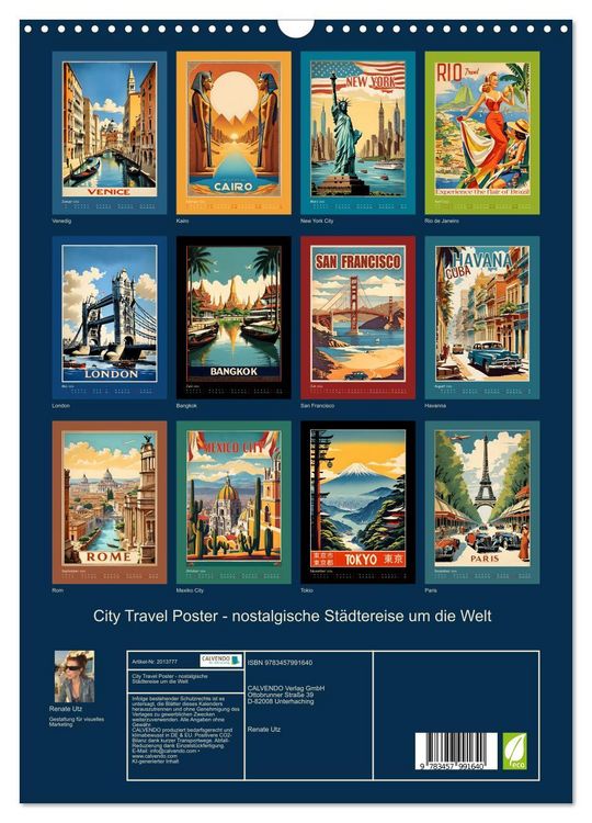 Produktbild: City Travel Poster - nostalgische St&auml;dtereise um die Welt (Wandkalender 2026 DIN A3 hoch), CALVENDO Monatskalender