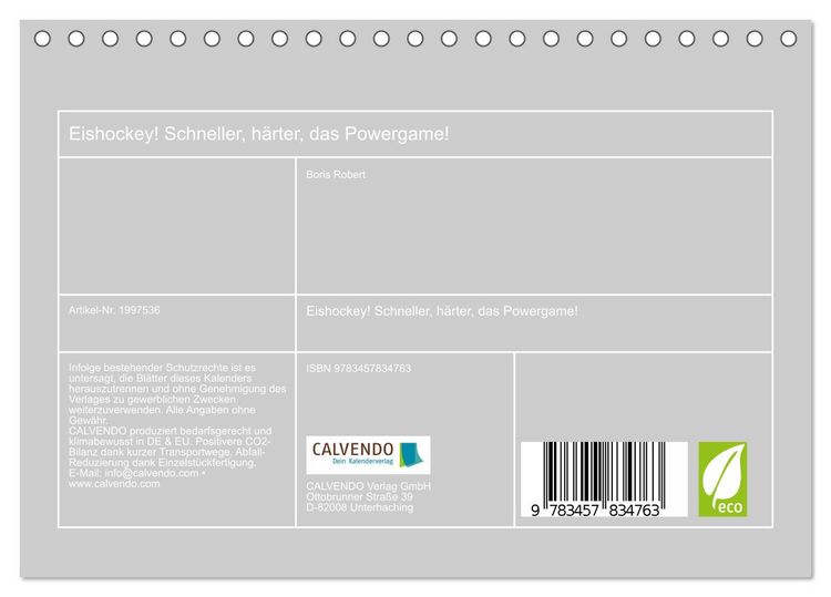 Produktbild: Eishockey! Schneller, h&auml;rter, das Powergame! (Tischkalender 2026 DIN A5 quer), CALVENDO Monatskalender
