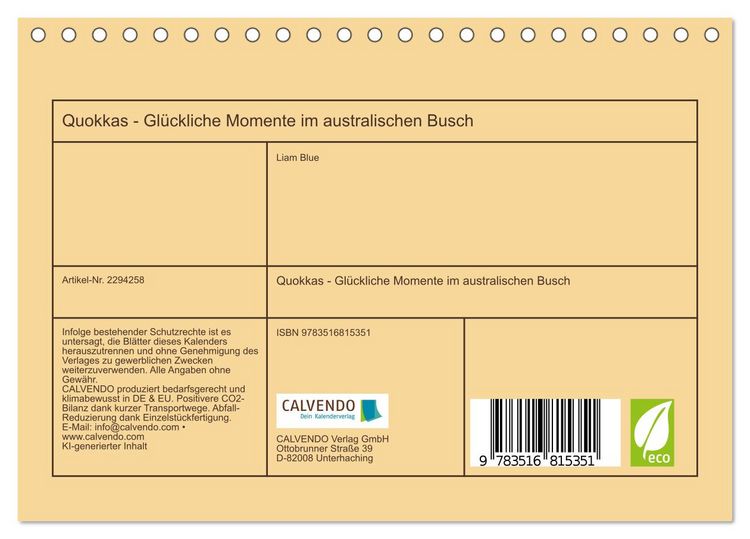 Produktbild: Quokkas - Gl&uuml;ckliche Momente im australischen Busch (Tischkalender 2027 DIN A5 quer), CALVENDO Monatskalender