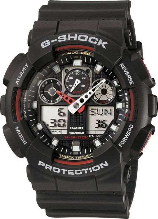 Produktbild: Casio Armbanduhr GA-100-1A4ER (B x H) 51.20 mm x 55 mm Schwarz, Rot Geh&auml;usematerial=Kunstharz Material (Armband)=Kunstharz