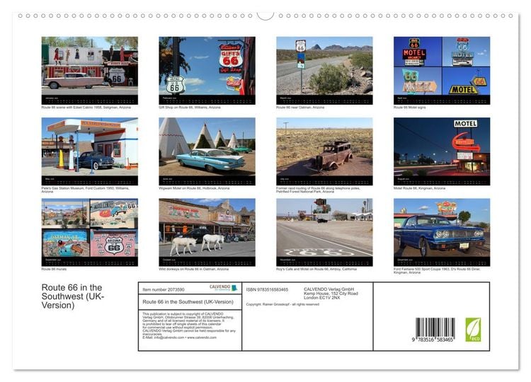 Produktbild: Route 66 in the Southwest (UK-Version) (High Quality Premium Wall Calendar 2026 DIN A2 landscape),CALVENDO 12 Month Wall Calendar