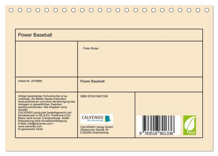 Produktbild: Power Baseball (Tischkalender 2026 DIN A5 quer), CALVENDO Monatskalender