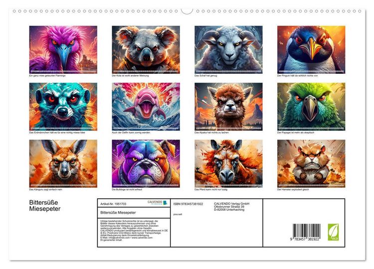 Produktbild: Bitters&uuml;&szlig;e Miesepeter (hochwertiger Premium Wandkalender 2026 DIN A2 quer), Kunstdruck in Hochglanz