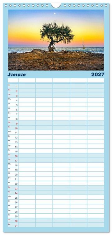 Produktbild: Familienplaner 2027 - MALLORCA, Meine Balearische Insel mit 5 Spalten (Wandkalender, 21 x 45 cm) CALVENDO