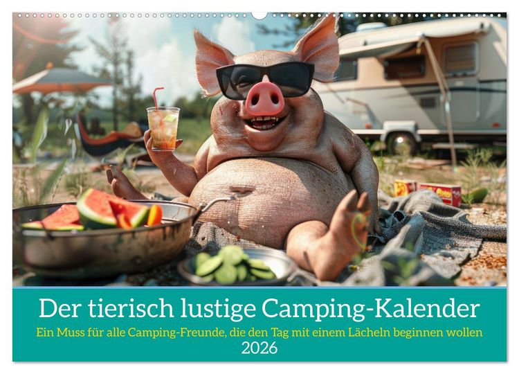 Produktbild: Der tierisch lustige Camping-Kalender (Wandkalender 2026 DIN A2 quer), CALVENDO Monatskalender