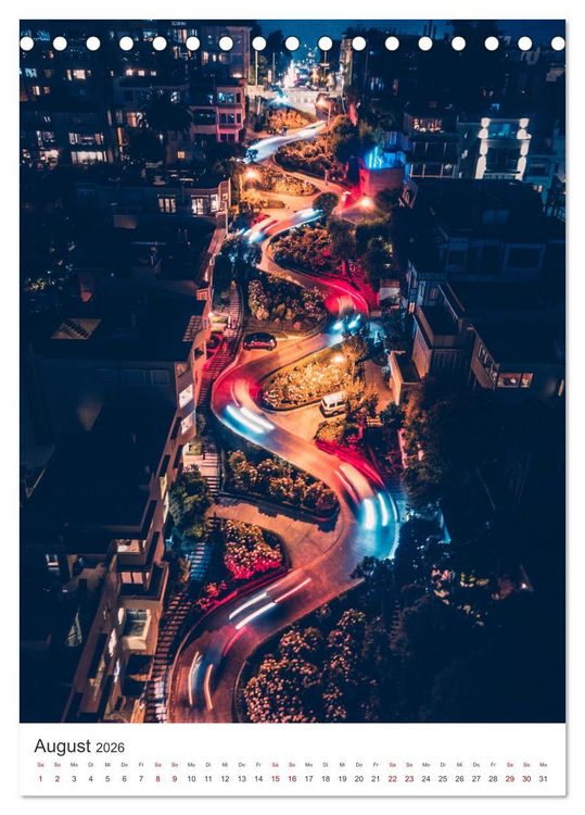 Produktbild: San Francisco - Cable Cars, Golden Gate Bridge und Lombard Street (Tischkalender 2026 DIN A5 hoch), CALVENDO Monatskalender