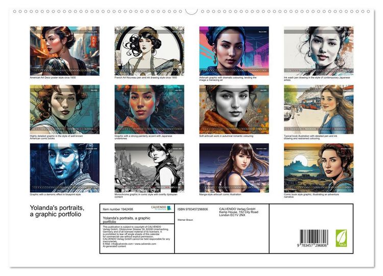 Produktbild: Yolanda's portraits, a graphic portfolio (High Quality Premium Wall Calendar 2026 DIN A2 landscape),CALVENDO 12 Month Wall Calendar