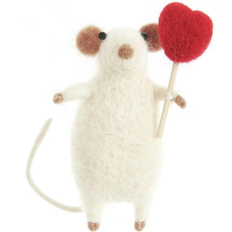 Produktbild: Filz-Maus mit rotem Herz, Wei&szlig;, 8 x 7 x 6,5cm