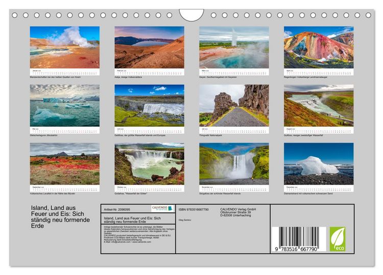 Produktbild: Island, Land aus Feuer und Eis: Sich st&auml;ndig neu formende Erde (Wandkalender 2026 DIN A4 quer), CALVENDO Monatskalender
