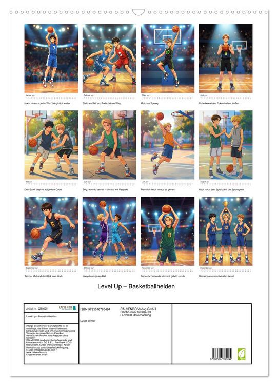 Produktbild: Level Up &ndash; Basketballhelden (Wandkalender 2027 DIN A2 hoch), CALVENDO Monatskalender