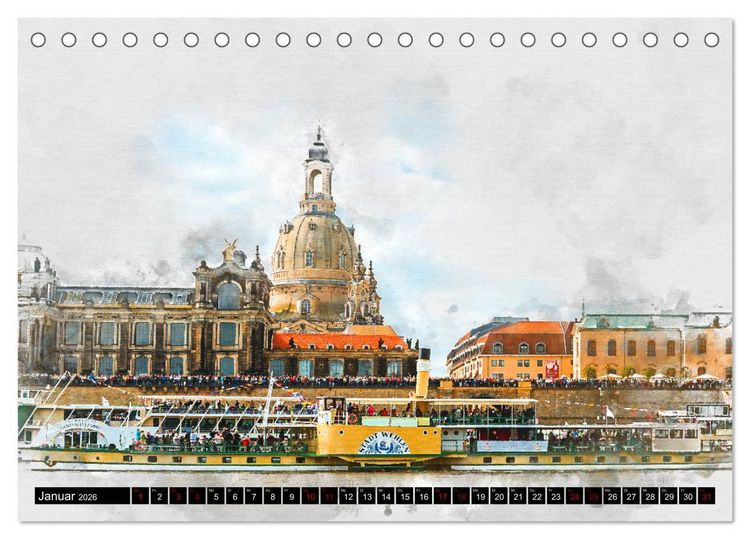 Produktbild: S&auml;chsische Dampfer Aquarelle (Tischkalender 2026 DIN A5 quer), CALVENDO Monatskalender