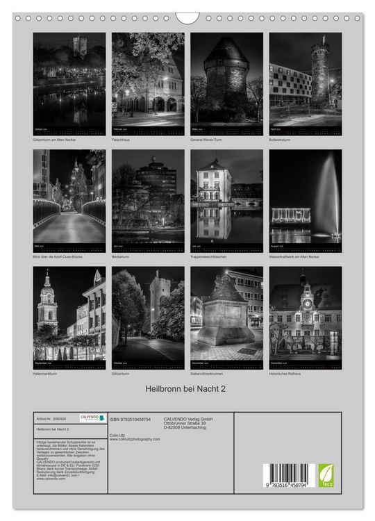 Produktbild: Heilbronn bei Nacht 2 (Wandkalender 2026 DIN A3 hoch), CALVENDO Monatskalender