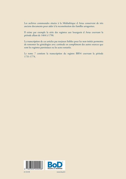 Produktbild: Registre des bourgeois d'Arras BB54 - 1731-1774